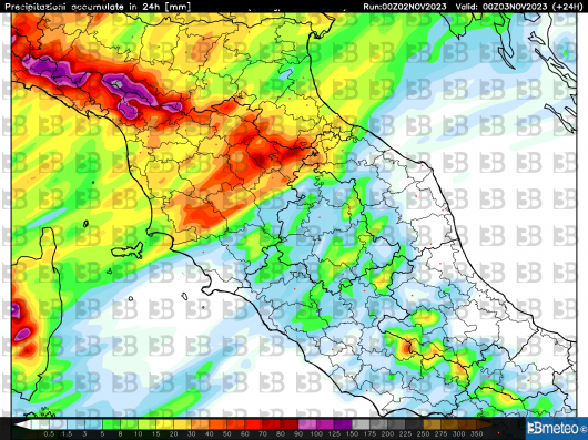 Accumuli precipitazioni in 24 ore