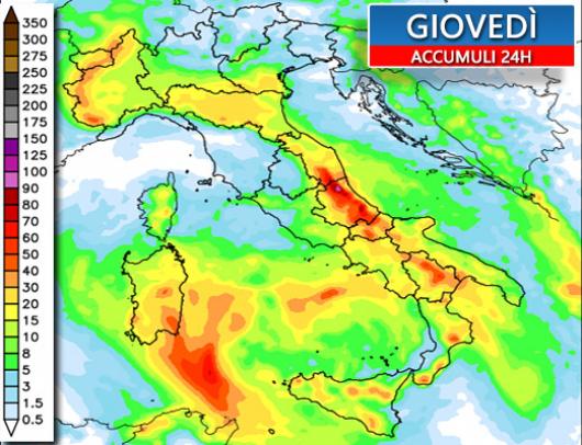 Accumuli previsti giovedì