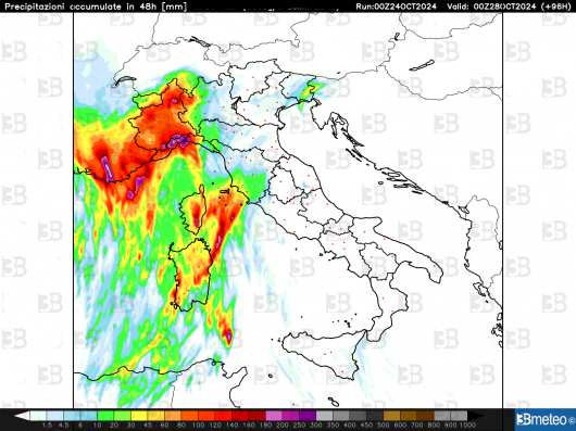 Accumuli previsti in 48 ore tra sabato e domenica