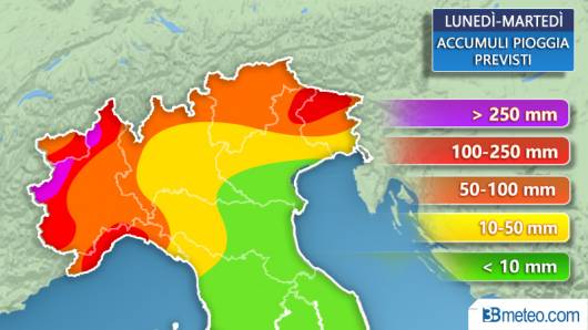 Accumuli previsti tra lunedì e martedì