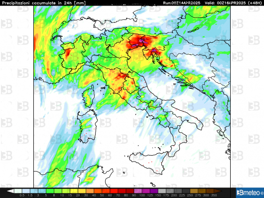Accumuli totali nelle 24h per martedì