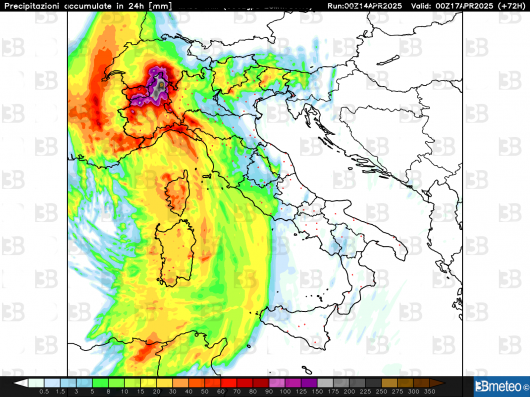 Accumuli totali nelle 24h per mercoledì