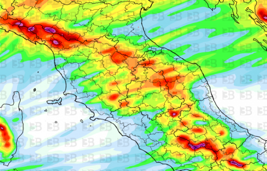 Accumuli totali previsti al Centro