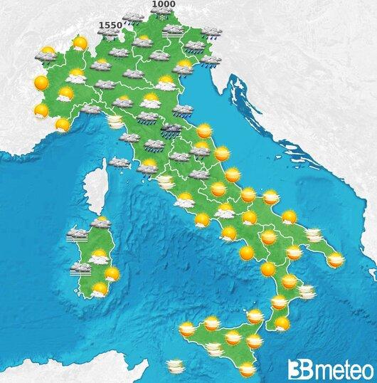 Il tempo previsto fra tre giorni
