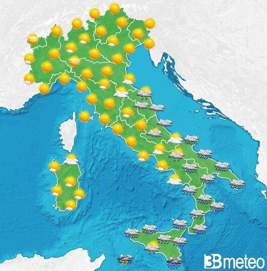 Il tempo previsto per la giornata di domani