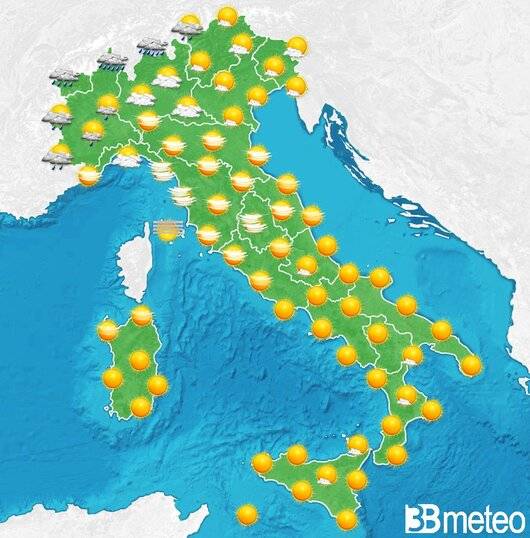 Il tempo previsto per la giornata di domani