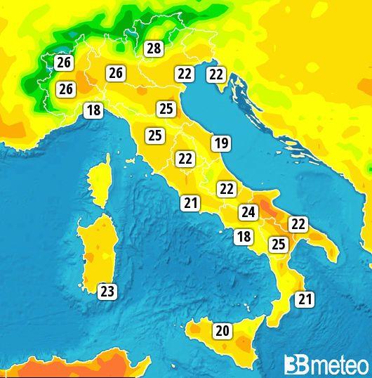 Alcune massime previste per martedì