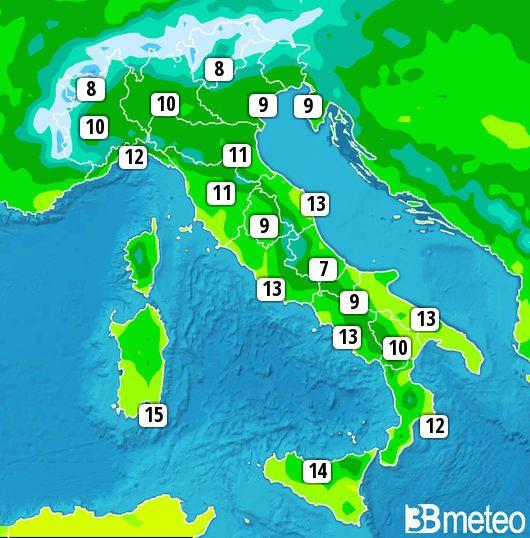 Alcune massime previste per mercoledì