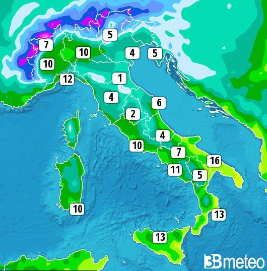 Alcune massime previste per sabato