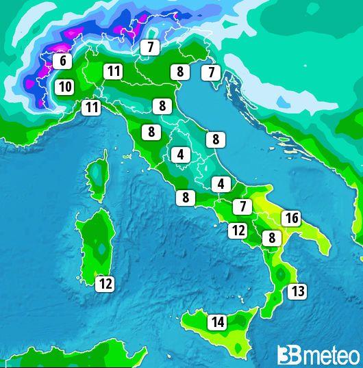 Alcune massime previste per venerdì