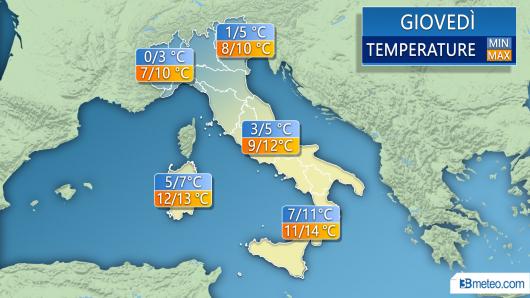 Alcune temperature previste per giovedì