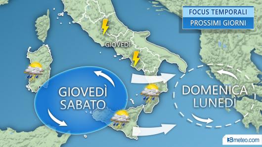 Alcuni temporali su parte del Sud fino alla fine della settimana