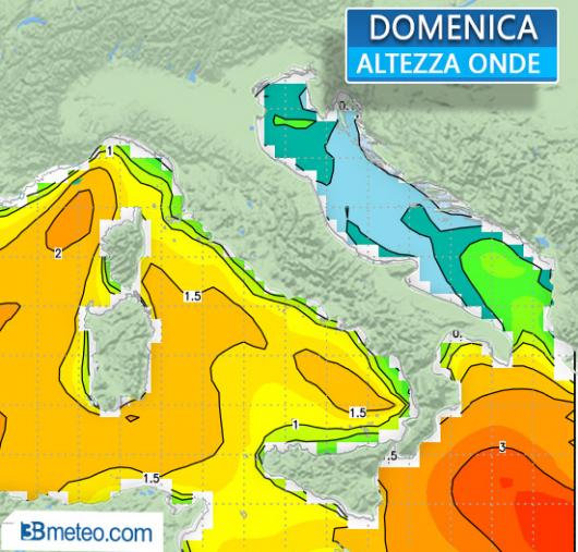 Altezza onde medie previste domenica