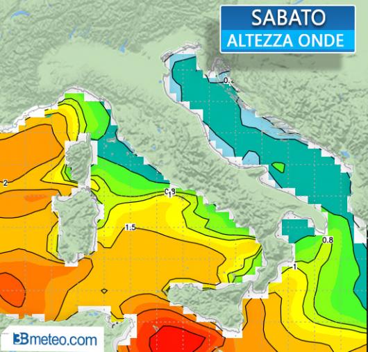 Altezza onde medie previste sabato