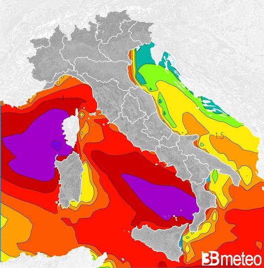 Altezza onde prevista per domenica notte