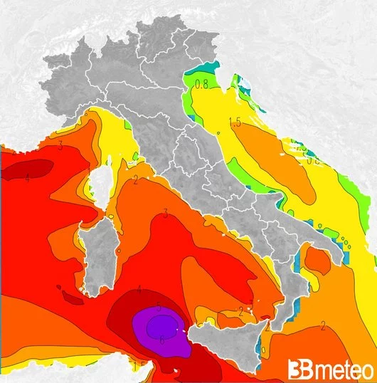 Altezza onde prevista per la mattina di Pasquetta