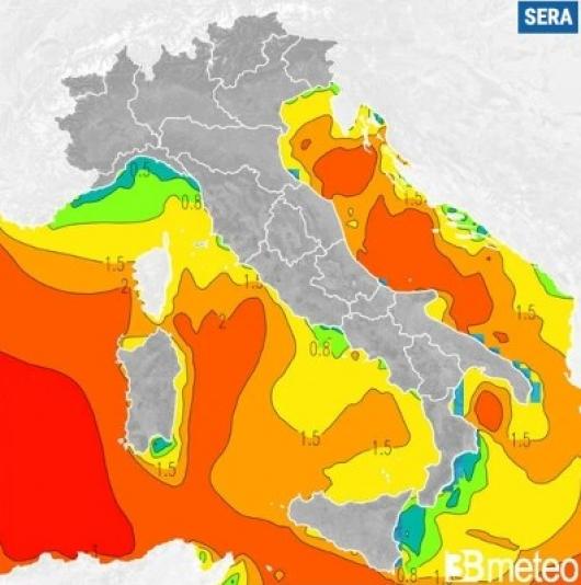 Altezza onde prevista per lunedì sera