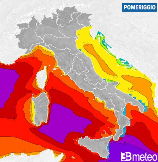 Altezza onde prevista per martedì pomeriggio