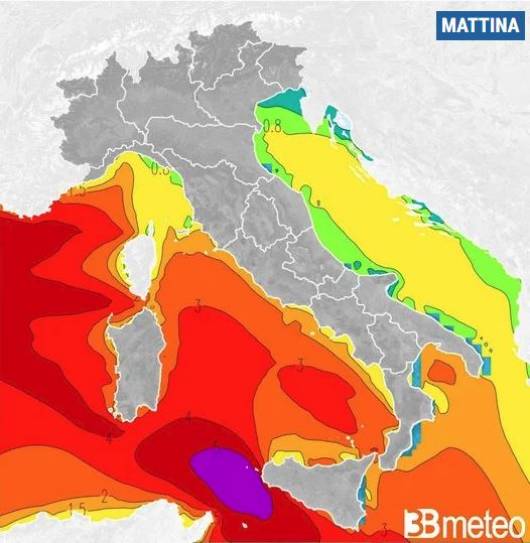 Altezza onde previste la mattina di Pasquetta