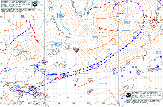 analisi al suolo del 15 febbraio 2020 (fonte Noaa)