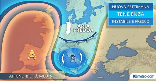 Anche durante la prossima settimana correnti fredde ed instabili nord europee punteranno l'Italia