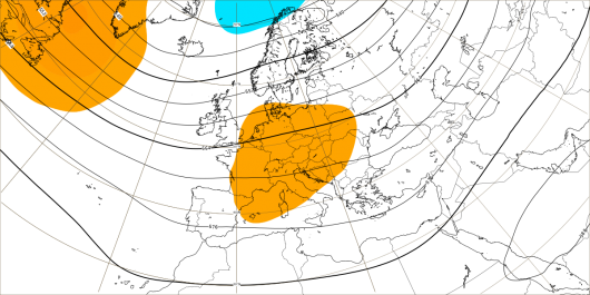 Anomalia settimanale dell'altezza di geopotenziale (dati ECMWF)