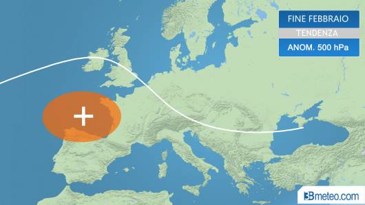 anomalie 500hPa previste per fine febbraio