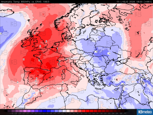 Anomalie di temperatura a 850 hPa previste nei prossimi giorni