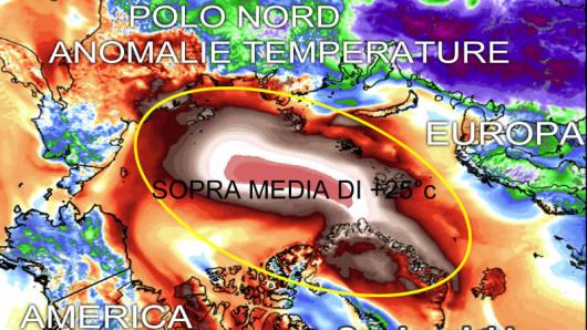 anomalie di temperatura oltre 25°C sopra la media nell'Artico