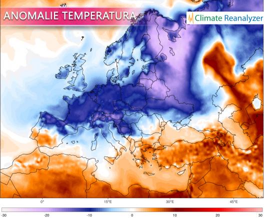 Anomalie di temperatura previste venerdì 2 