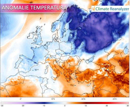 Anomalie di temperatura venerdì 23