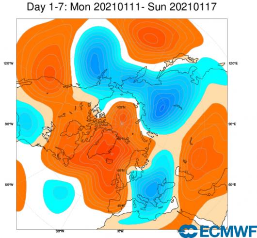 anomalie geopotenziale 500 hPa fonte ecmwf