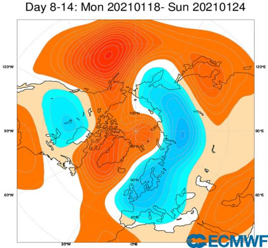 anomalie geopotenziale 500 hPa fonte ecmwf