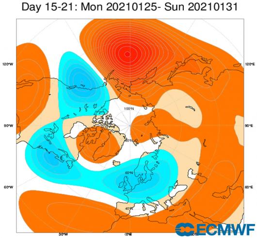 anomalie geopotenziale 500 hPa fonte ecmwf