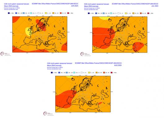 anomalie geopotenziale 500 hPa giugno, luglio, agosto secondo Copernicus