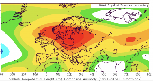 anomalie geopotenziale a 500 hPa inverno 2024-25