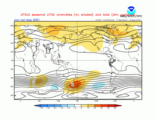 anomalie gpt a 700 hPa secondo il CFS
