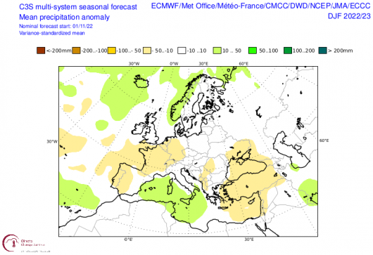 anomalie precipitazioni a 500 hPa, fonte Copernicus