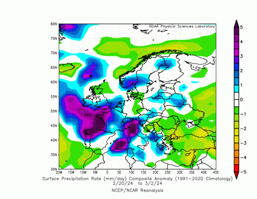 anomalie precipitazioni dal 20 febbraio