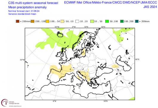anomalie precipitazioni luglio, agosto, settembre secondo Copernicus