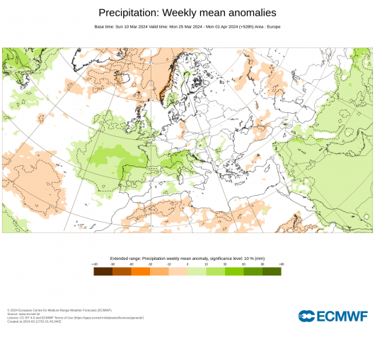 anomalie precipitazioni secondo Ecmwf