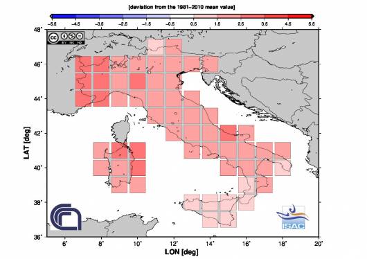 Anomalie sui valori medi (min+max/2) stagione invernale (dati ISAC)
