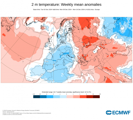 anomalie temperatura a 2 metri - fonte Ecmwf