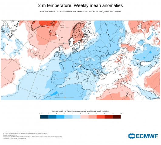 anomalie temperatura tra fine dicembre e inizio gennaio