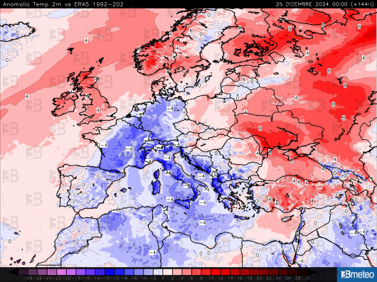 Anomalie temperature a 2 metri previste per la notte di Natale
