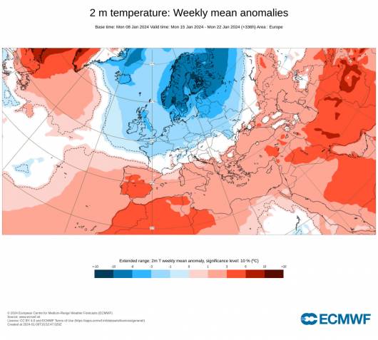 anomalie temperature atteso da Ecmwf