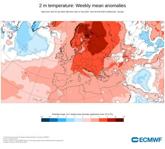 anomalie temperature in Europa fine gennaio