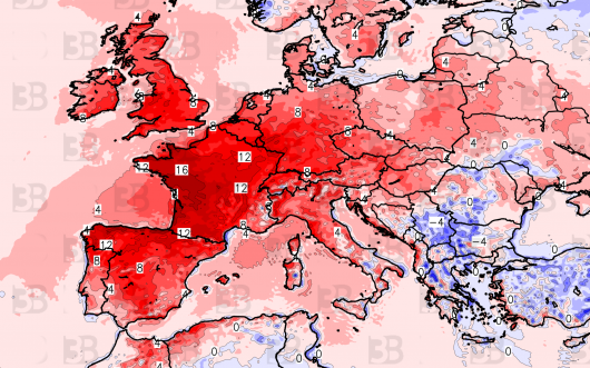 Anomalie termiche al suolo martedì pomeriggio