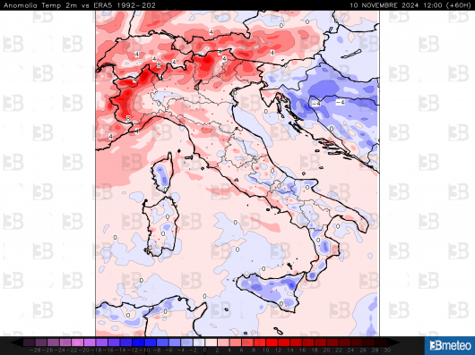 Anomalie termiche al suolo per domenica pomeriggio