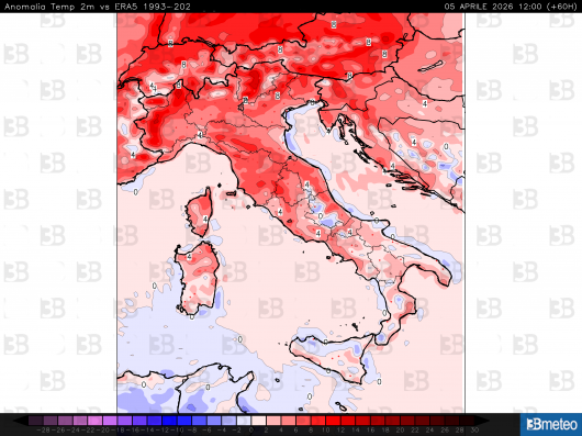 Anomalie termiche al suolo per Pasqua